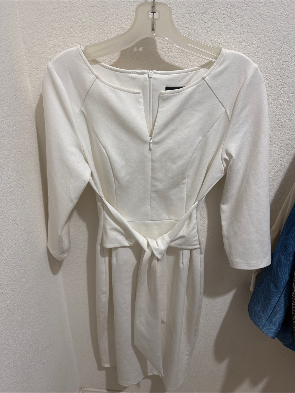 White Long-Sleeve Tie-Waist Dress